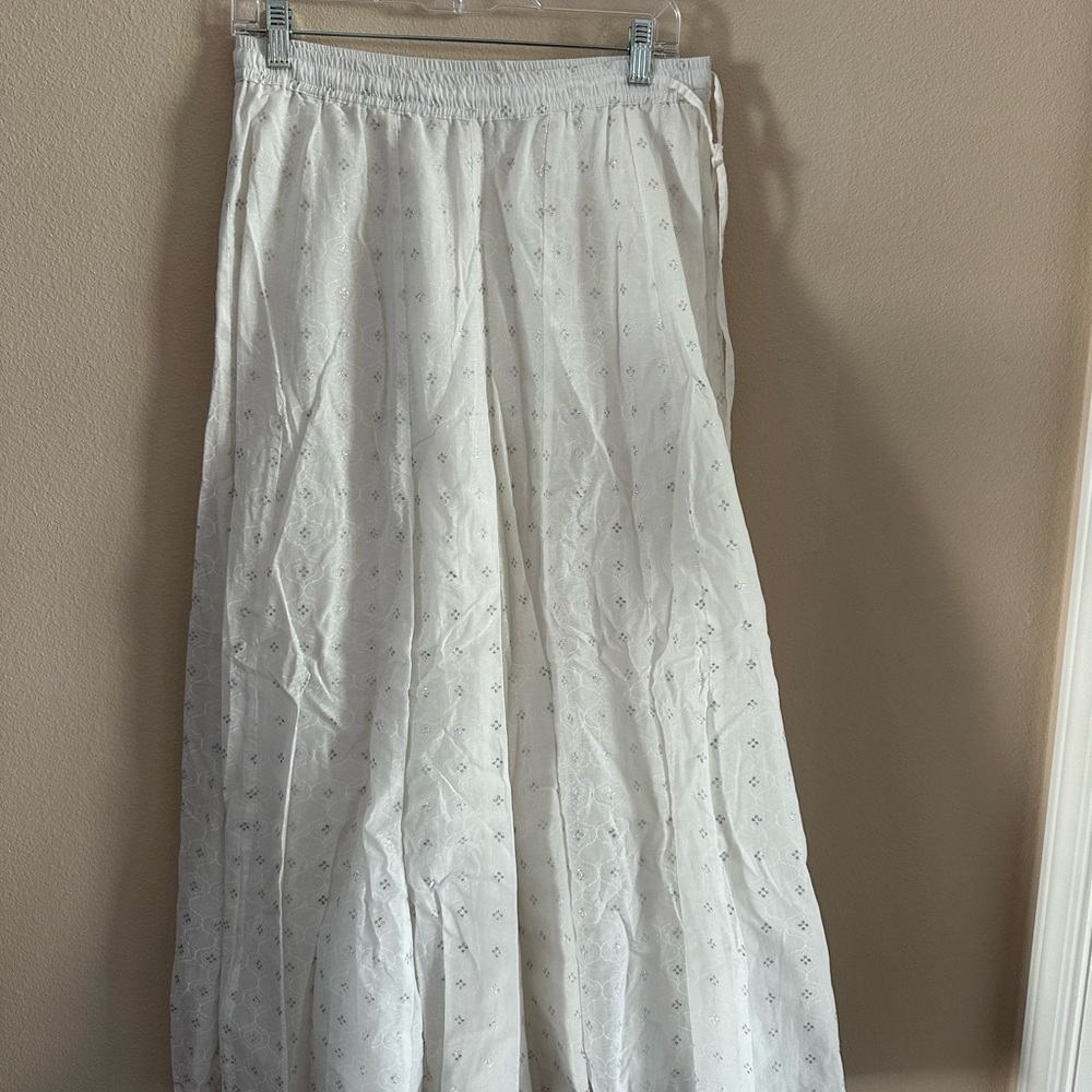 Elegant White & Silver printed Maxi Skirt/Palazzo Pants with Tassels